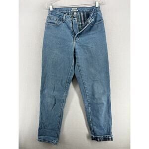 LL BEAN Jeans Womesn 4MT Original Fit Relaxed Flannel Lined Tapered Denim Blue